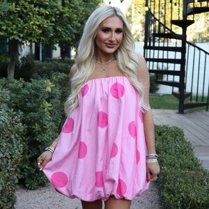 Pink Strapless Polka Dot Dress